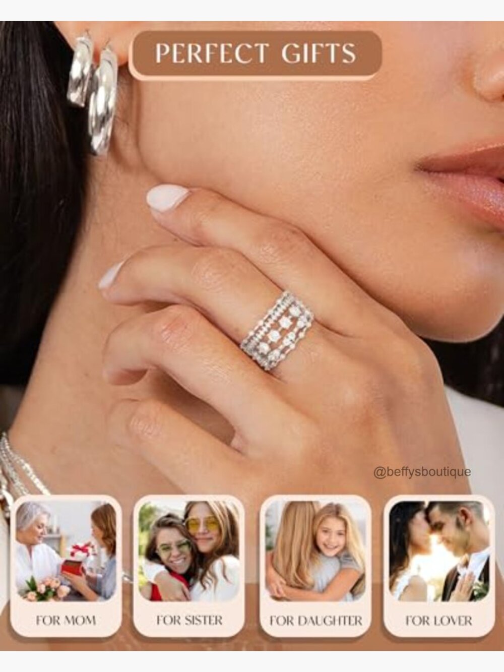 Dainty Stackable Eternity Ring Set for Women Cubic Zirconia Gold Plated Thin - Picture 6 of 7